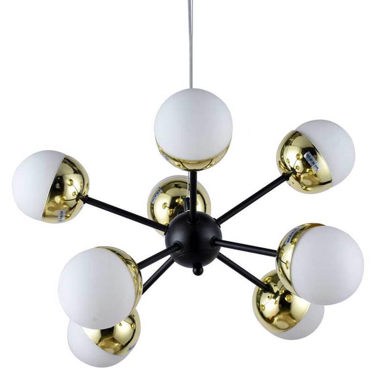 Люстра Sputnik White and Gold Globe Chandelier 8 Черный Золотой Белый Люстра Sputnik White and Gold Globe Chandelier 8 Черный Золотой Белый в Тюмени | Loft Concept
