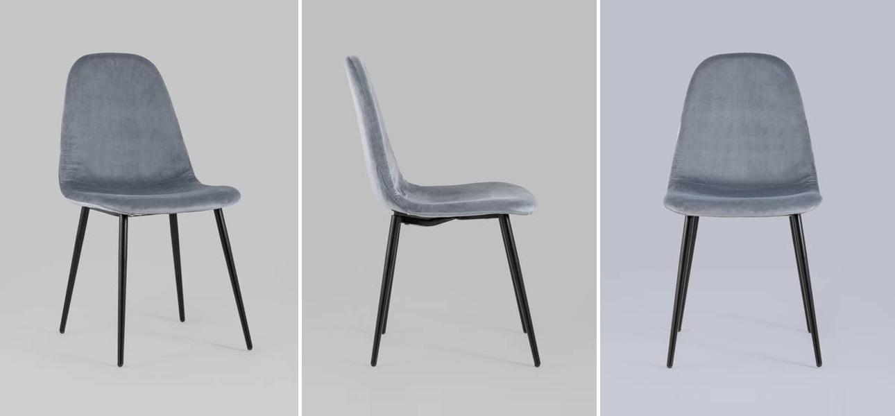 Стул Archie Chair Черные ножки Серый Велюр - фото