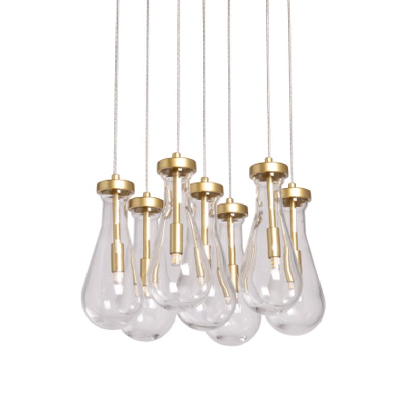 Люстра с 7-ю прозрачными плафонами из стекла в форме капли Lucid Rain  Золотой Прозрачный в Тюмени | Loft Concept 