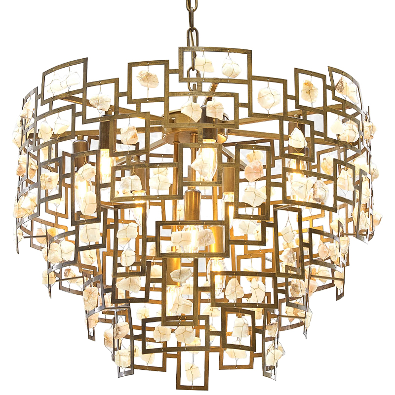 Люстра металлическая с подвесками из камня Maze Stones Chandelier 52 Латунь Бежевый Люстра металлическая с подвесками из камня Maze Stones Chandelier 52 Латунь Бежевый в Тюмени | Loft Concept