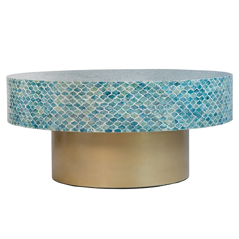 Стол Кофейный Bone Inlay Blue с мозаичным рисунком из раковин устриц Голубой Стол Кофейный Bone Inlay Blue с мозаичным рисунком из раковин устриц Голубой в Тюмени | Loft Concept