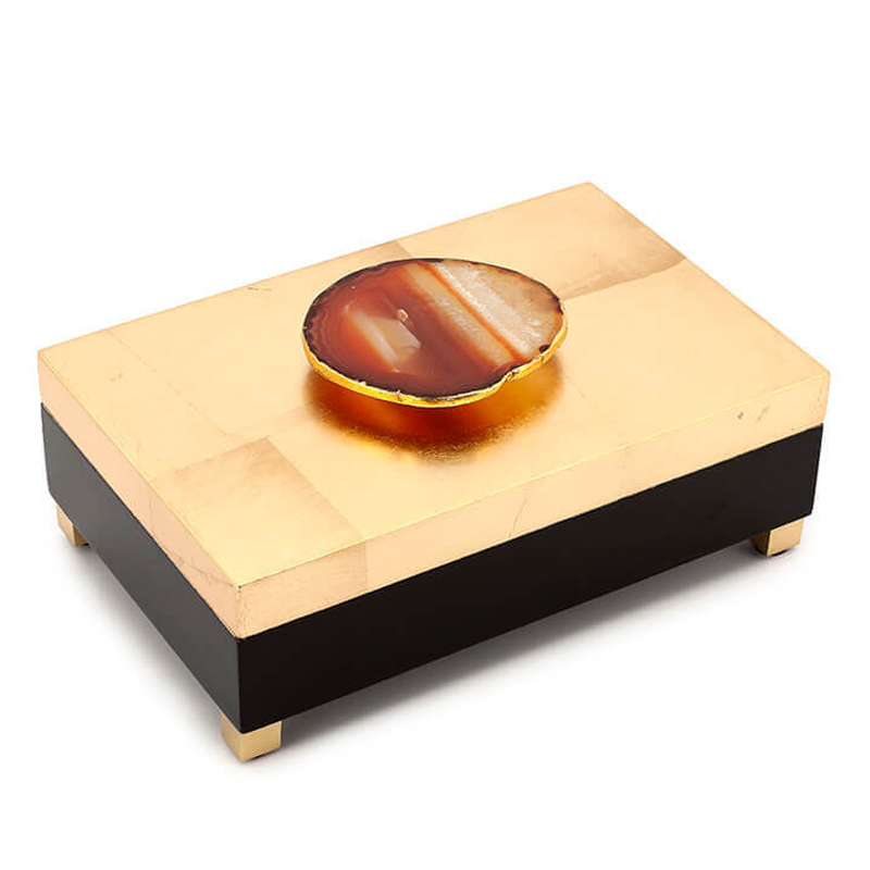 Шкатулка BOX KRIZIA gold with agate Черный Глянцевое золото Коричневый в Тюмени | Loft Concept 