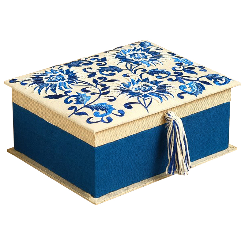 Шкатулка с вышивкой Blue Flowers Beads Embroidery Box Бежевый Синий Голубой Шкатулка с вышивкой Blue Flowers Beads Embroidery Box Бежевый Синий Голубой в Тюмени | Loft Concept