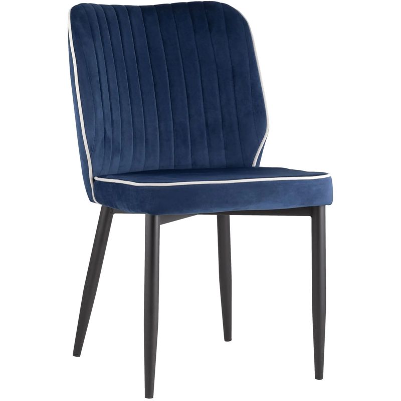 Стул Lawrence Chair Синий Велюр Белый кант Синий Белый Черный Стул Lawrence Chair Синий Велюр Белый кант Синий Белый Черный в Тюмени | Loft Concept
