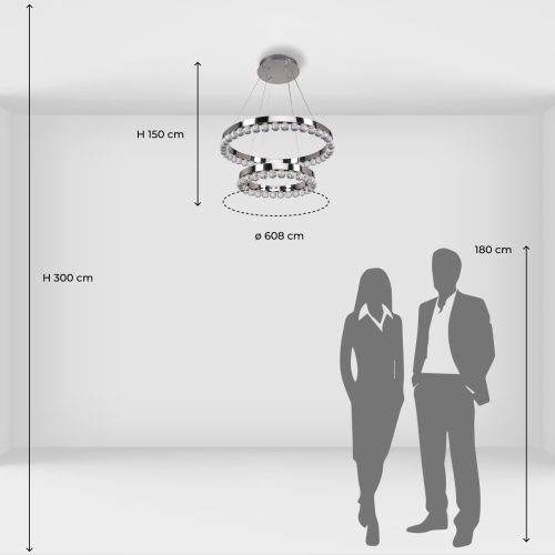 Люстра с двумя кольцами цвета хром и прозрачными хрустальными шарами по периметру Sacramento Transparent Balls Chandelier в Тюмени