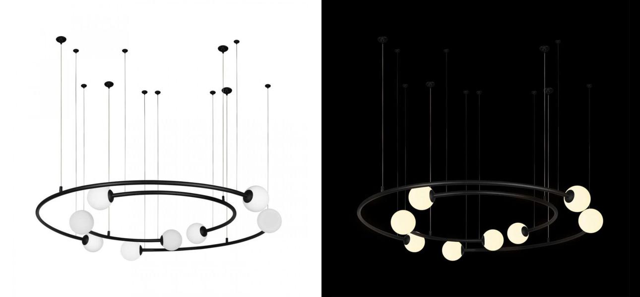 Дизайнерская Модульная Люстра PLANETARY two rings Black 100 см - фото №1
