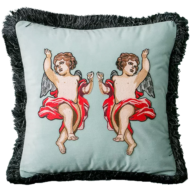 Декоративная подушка с вышивкой Стиль Gucci Angels Cushion Мятный Серый Бежевый Красный Декоративная подушка с вышивкой Стиль Gucci Angels Cushion Мятный Серый Бежевый Красный в Тюмени | Loft Concept
