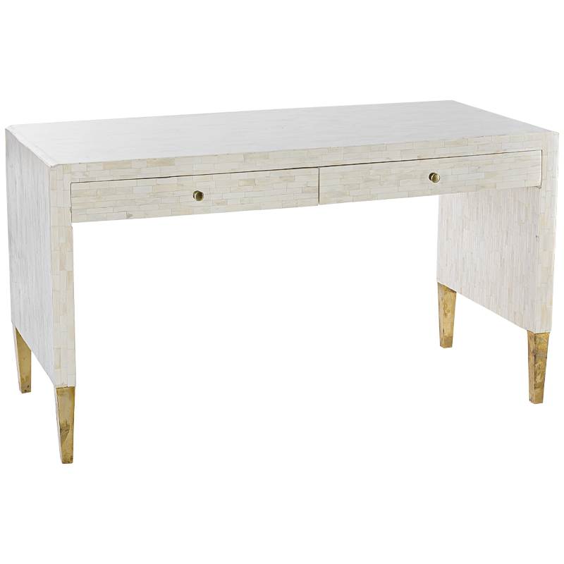 Рабочий стол Bone Inlay Two Drawer Table Бежевый Белый Золотой Рабочий стол Bone Inlay Two Drawer Table Бежевый Белый Золотой в Тюмени | Loft Concept