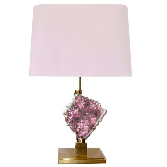 Настольная лампа Bronze and Pink Amethyst Lamp Глянцевое золото Розовый пастельный Настольная лампа Bronze and Pink Amethyst Lamp Глянцевое золото Розовый пастельный в Тюмени | Loft Concept