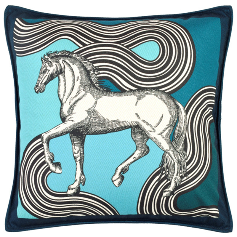 Декоративная подушка Hermes Horse 38 Бирюзовый Черно-белый Декоративная подушка Hermes Horse 38 Бирюзовый Черно-белый в Тюмени | Loft Concept