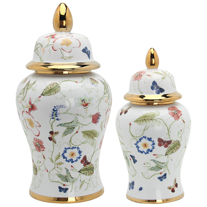 Ваза с крышкой Ceramic Beautiful Garden Vase Белый Золотой Мульти Ваза с крышкой Ceramic Beautiful Garden Vase Белый Золотой Мульти в Тюмени | Loft Concept