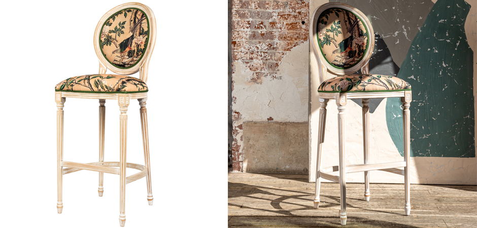 Барный стул Beige and Green Chinoiserie Bar Stool Барный стул Beige and Green Chinoiserie Bar Stool - Loft-Concept в Тюмени