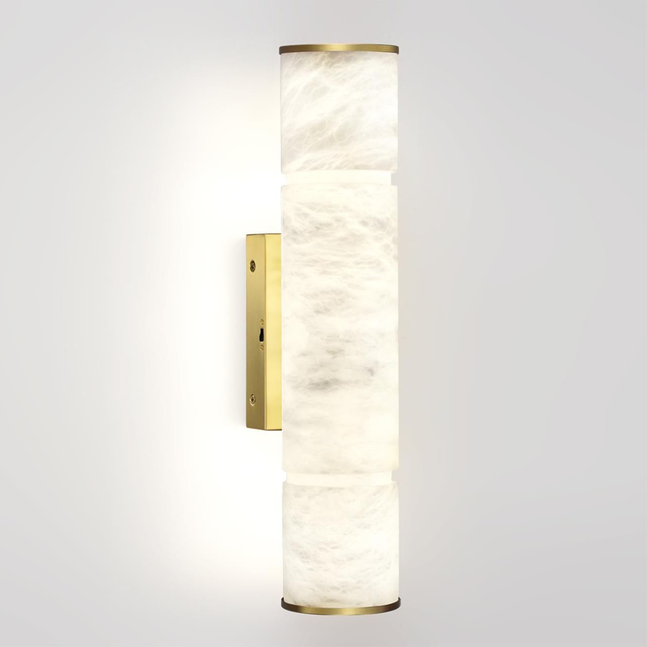 Бра с цилиндрическим плафоном из белого алебастра на прямоугольном основании Латунь Cryptocrystalline Stone в Тюмени