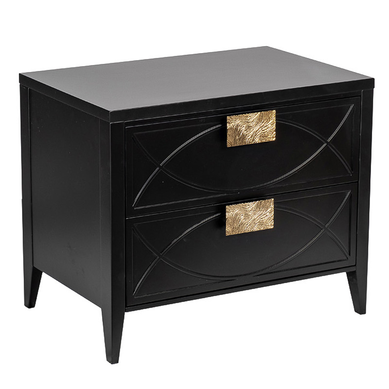 Тумба с 2-мя ящиками Amelie Black Nightstand Черная Черный Золотой Тумба с 2-мя ящиками Amelie Black Nightstand Черная Черный Золотой в Тюмени | Loft Concept