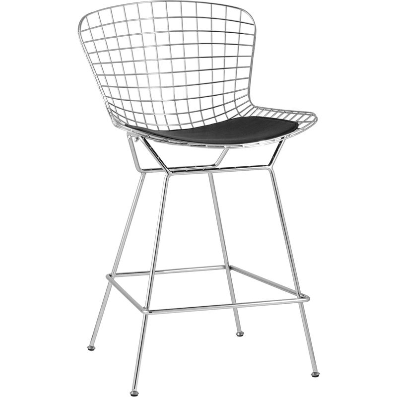 Полубарный стул Bertoia Barstool Хромированный с Черной подушкой Хром Черный Полубарный стул Bertoia Barstool Хромированный с Черной подушкой Хром Черный в Тюмени | Loft Concept