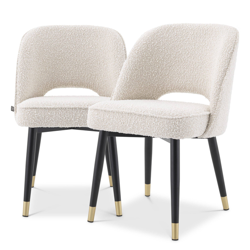 Комплект из двух стульев Eichholtz Dining Chair Cliff set of 2 Boucle cream Кремовый Черный Латунь Комплект из двух стульев Eichholtz Dining Chair Cliff set of 2 Boucle cream Кремовый Черный Латунь в Тюмени | Loft Concept