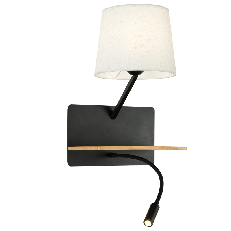Бра с абажуром и гибким спотом Trumpet Wall Black USB Белый Коричневый Черный Бра с абажуром и гибким спотом Trumpet Wall Black USB Белый Коричневый Черный в Тюмени | Loft Concept