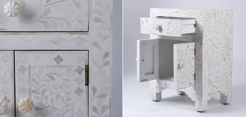Тумбочка с инкрустацией BONE INLAY BEDSIDE Белая Тумбочка с инкрустацией BONE INLAY BEDSIDE Белая - Loft-Concept в Тюмени