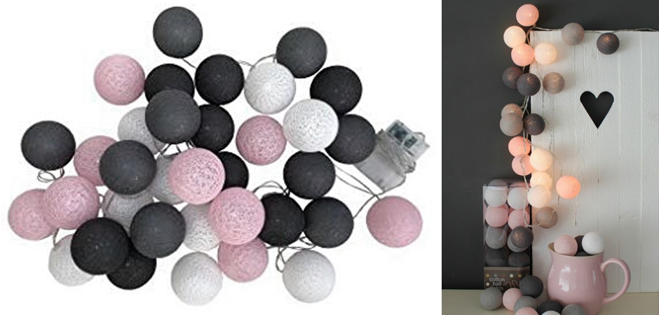 Гирлянда хлопковые фонарики Сotton Ball Pink-Grey - Loft-Concept в Тюмени