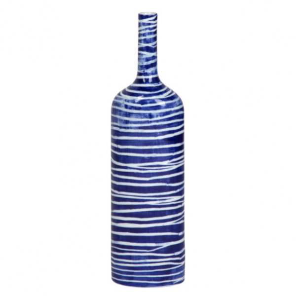 Ваза blue & white ornament Striped Bottle Синий Белый Ваза blue & white ornament Striped Bottle Синий Белый в Тюмени | Loft Concept
