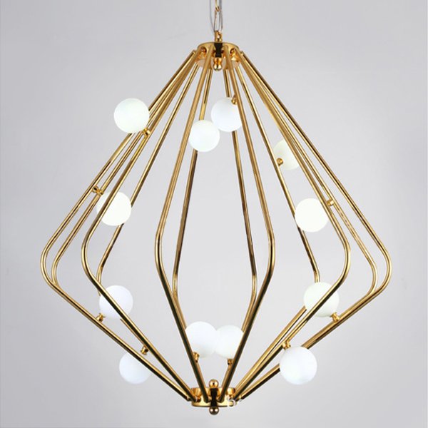 Люстра Cage with white balls Chandelier Золотой Прозрачный белый Люстра Cage with white balls Chandelier Золотой Прозрачный белый в Тюмени | Loft Concept
