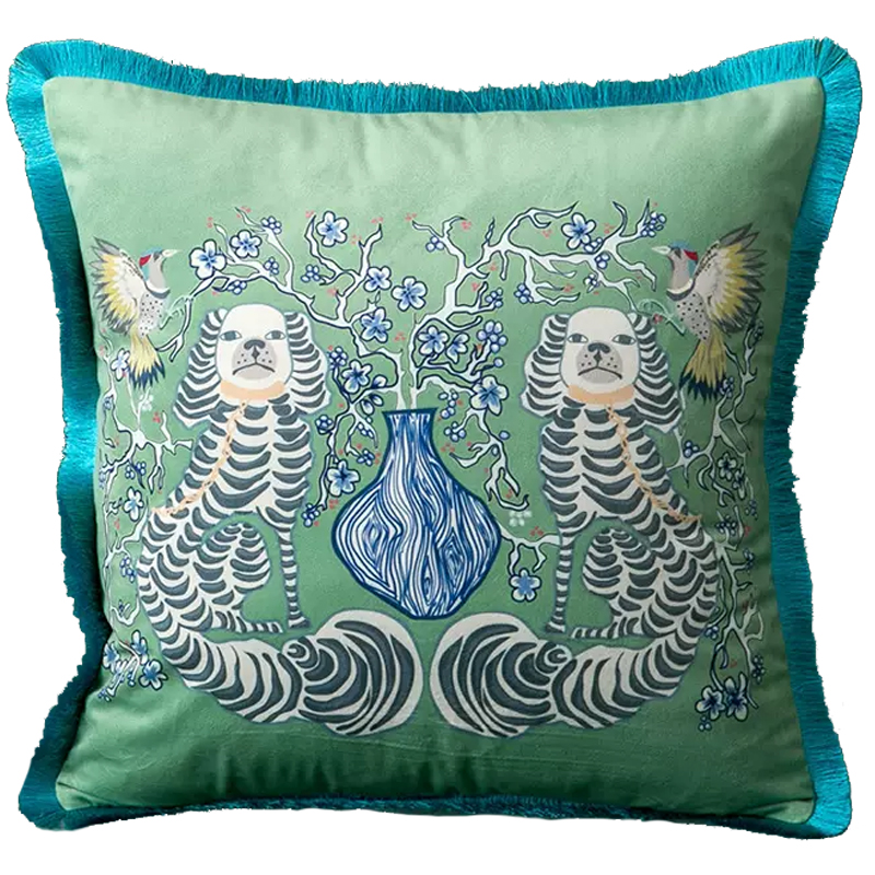Декоративная подушка Two Dogs Turquoise Cushion Зеленый шалфей Бирюзовый Голубой Белый Декоративная подушка Two Dogs Turquoise Cushion Зеленый шалфей Бирюзовый Голубой Белый в Тюмени | Loft Concept