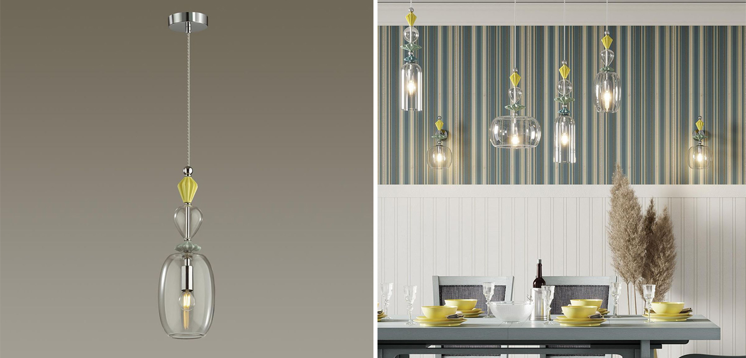 Подвесной светильник Iris Glas hanging lamp candy B chrome - фото