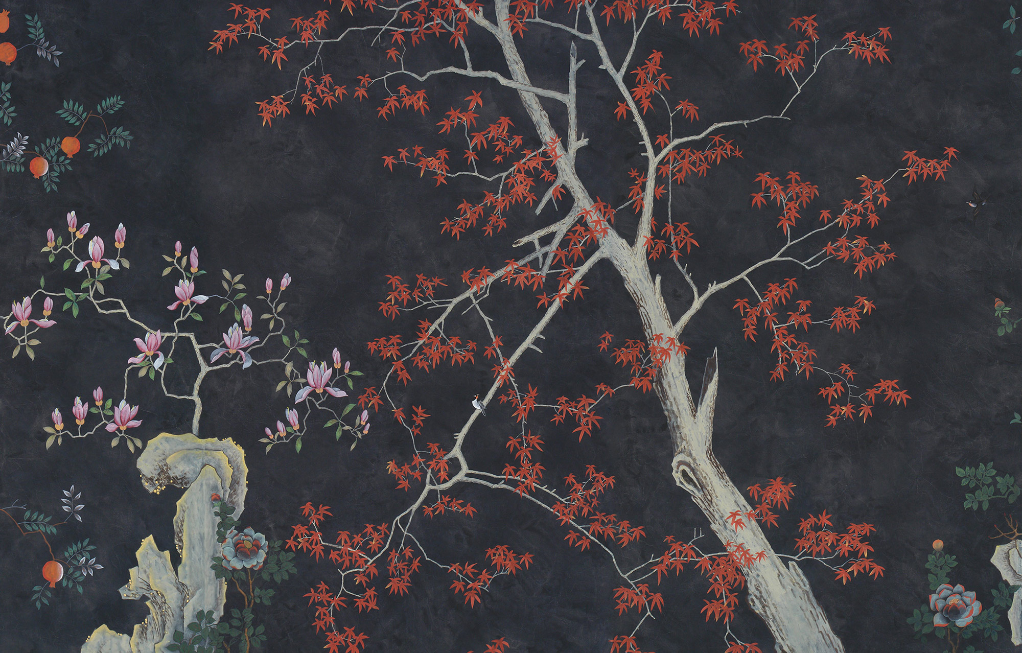 Обои ручная роспись Summer Night Blossom Original colourway on Edo Night painted silk Обои ручная роспись Summer Night Blossom Original colourway on Edo Night painted silk - постер Loft-Concept в Тюмени