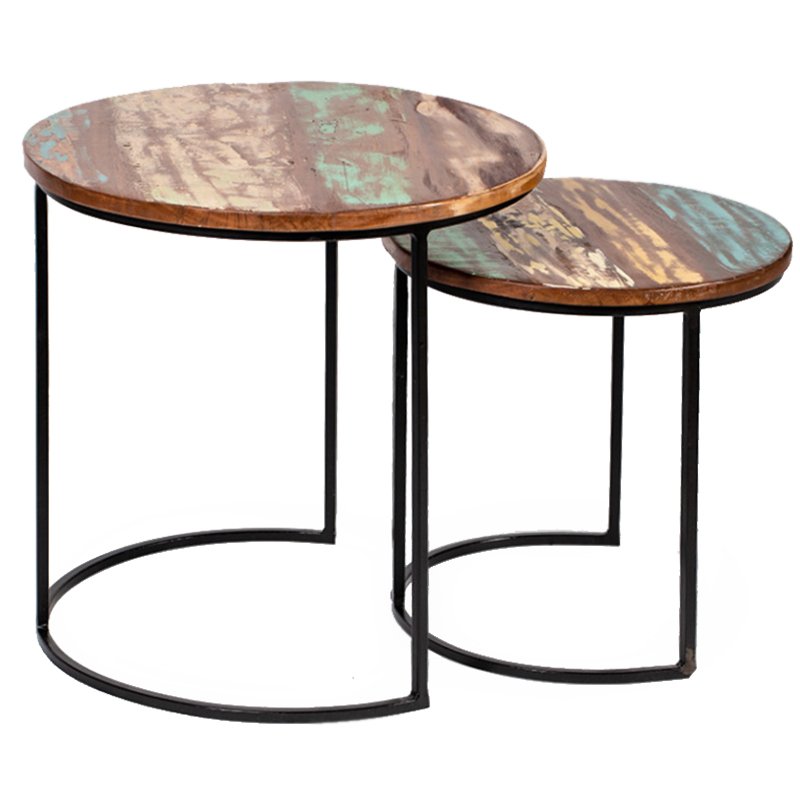 Набор приставных столиков Antique Wood Side Table Коричневый винтаж Черный Набор приставных столиков Antique Wood Side Table Коричневый винтаж Черный в Тюмени | Loft Concept