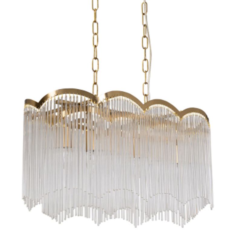 Люстра прямоугольная на цепях с прозрачными трубками и волнистым краем Nembus Золотой Прозрачный в Тюмени | Loft Concept 