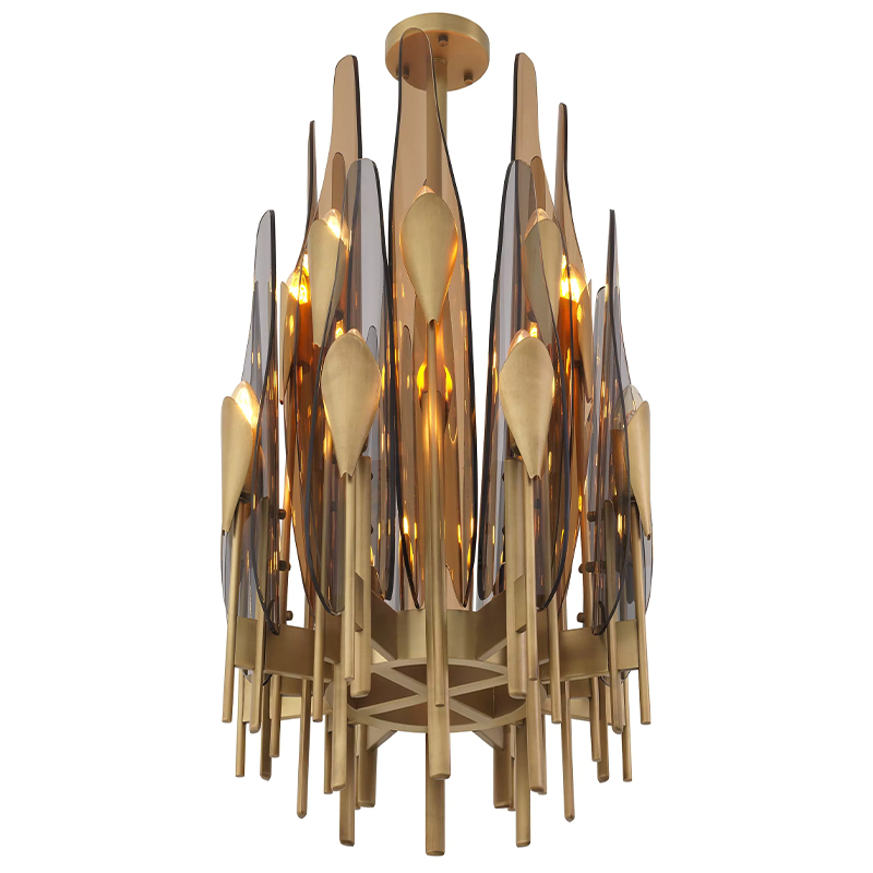 Люстра Eichholtz Chandelier Sky Vertical Латунь Стекло Смок Янтарный Люстра Eichholtz Chandelier Sky Vertical Латунь Стекло Смок Янтарный в Тюмени | Loft Concept