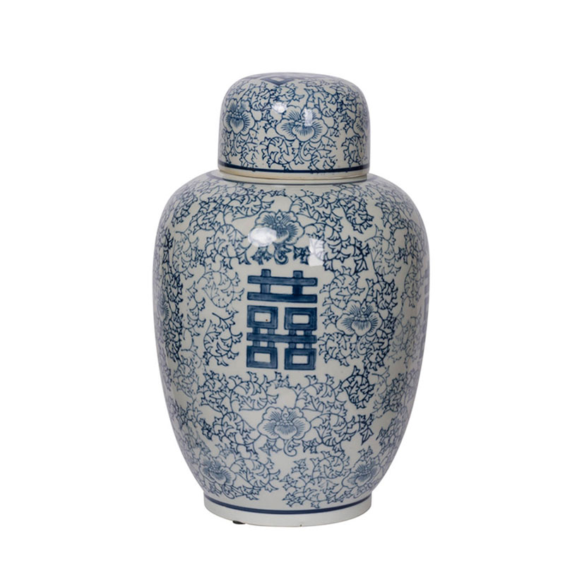 Китайская ваза c крышкой Blue & White Ornament Vase Белый Синий Китайская ваза c крышкой Blue & White Ornament Vase Белый Синий в Тюмени | Loft Concept