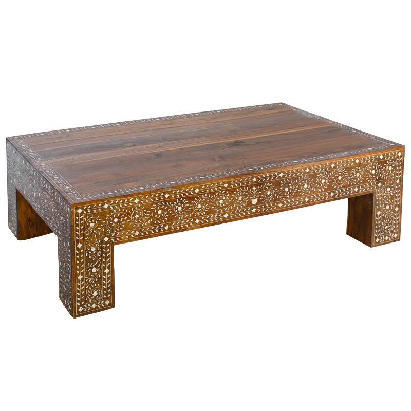 Кофейный стол Wooden Bone Inlay Coffee Table Коричневый Белый Кофейный стол Wooden Bone Inlay Coffee Table Коричневый Белый в Тюмени | Loft Concept