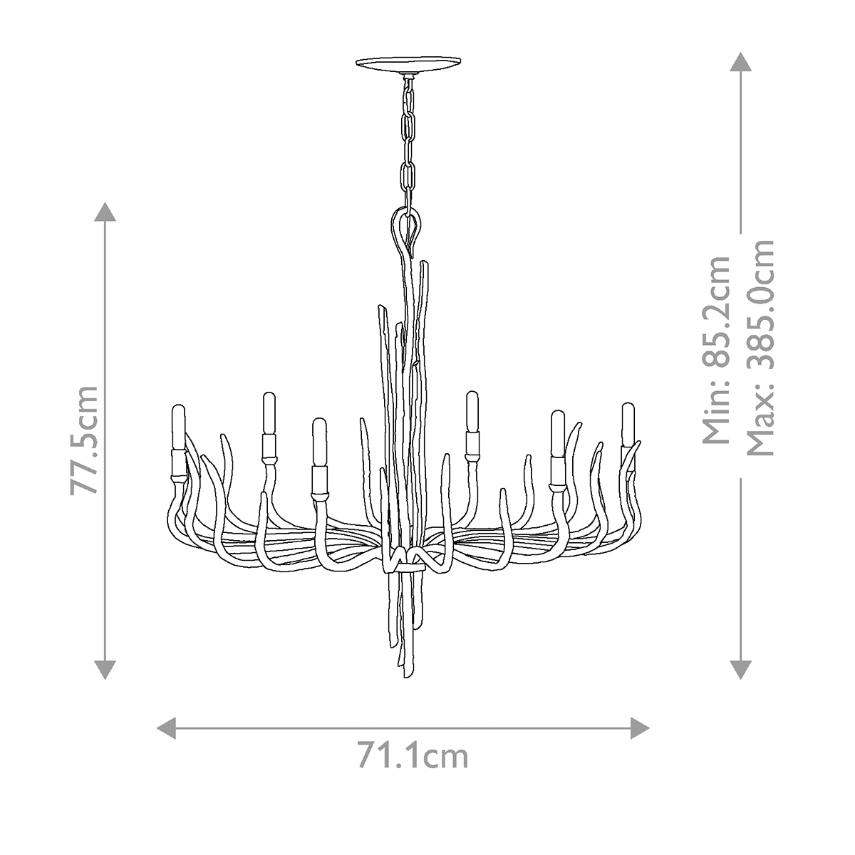 Люстра дизайнерская золотого цвета с 6-ю лампами на изогнутых рожках с текстурной поверхностью Hinkley в Тюмени
