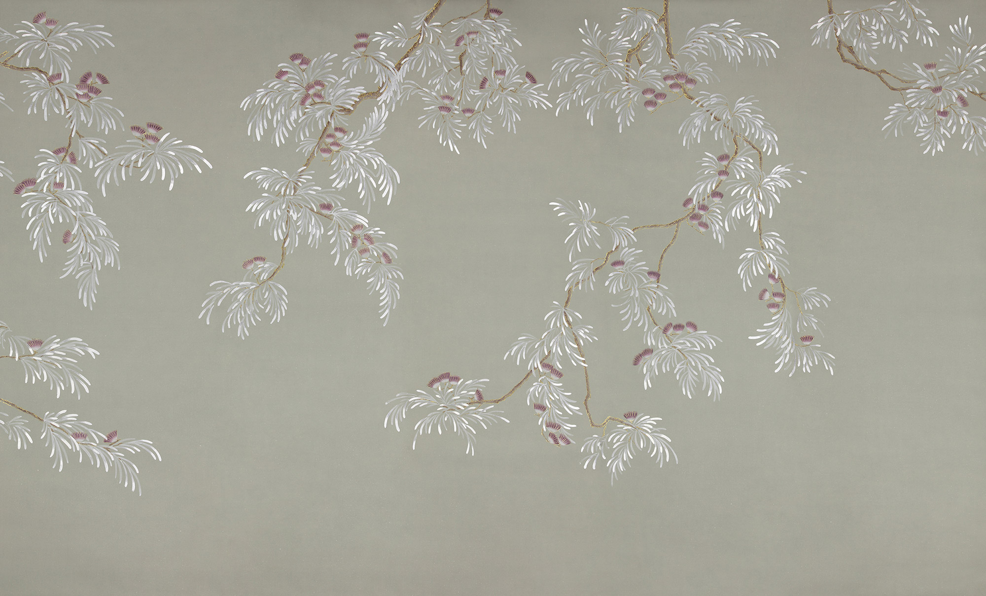 Обои ручная роспись Silk Tree Special Colourway on grey painted Xuan paper Обои ручная роспись Silk Tree Special Colourway on grey painted Xuan paper - постер Loft-Concept в Тюмени
