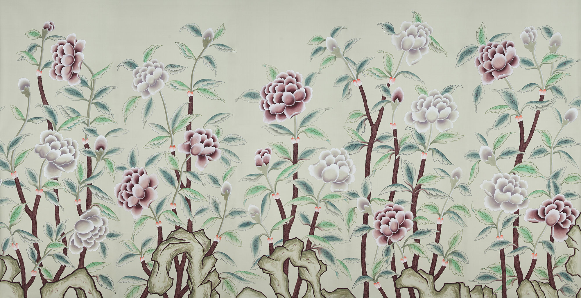 Обои ручная роспись Korean Peony Special Colourway on Icefield dyed silk Обои ручная роспись Korean Peony Special Colourway on Icefield dyed silk - постер Loft-Concept в Тюмени
