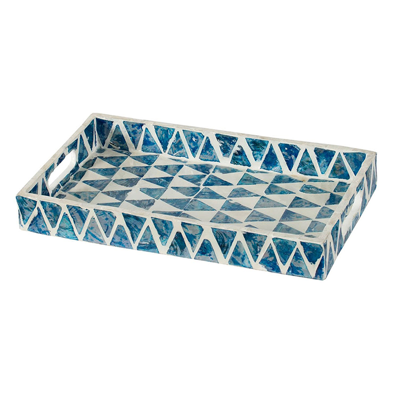 Поднос с инкрустацией Blue Triangle Синий Белый Поднос с инкрустацией Blue Triangle Синий Белый в Тюмени | Loft Concept