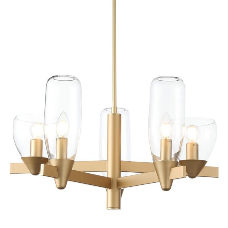 Люстра Houston 5 lamps матовое золото Прозрачное Стекло Люстра Houston 5 lamps матовое золото Прозрачное Стекло в Тюмени | Loft Concept