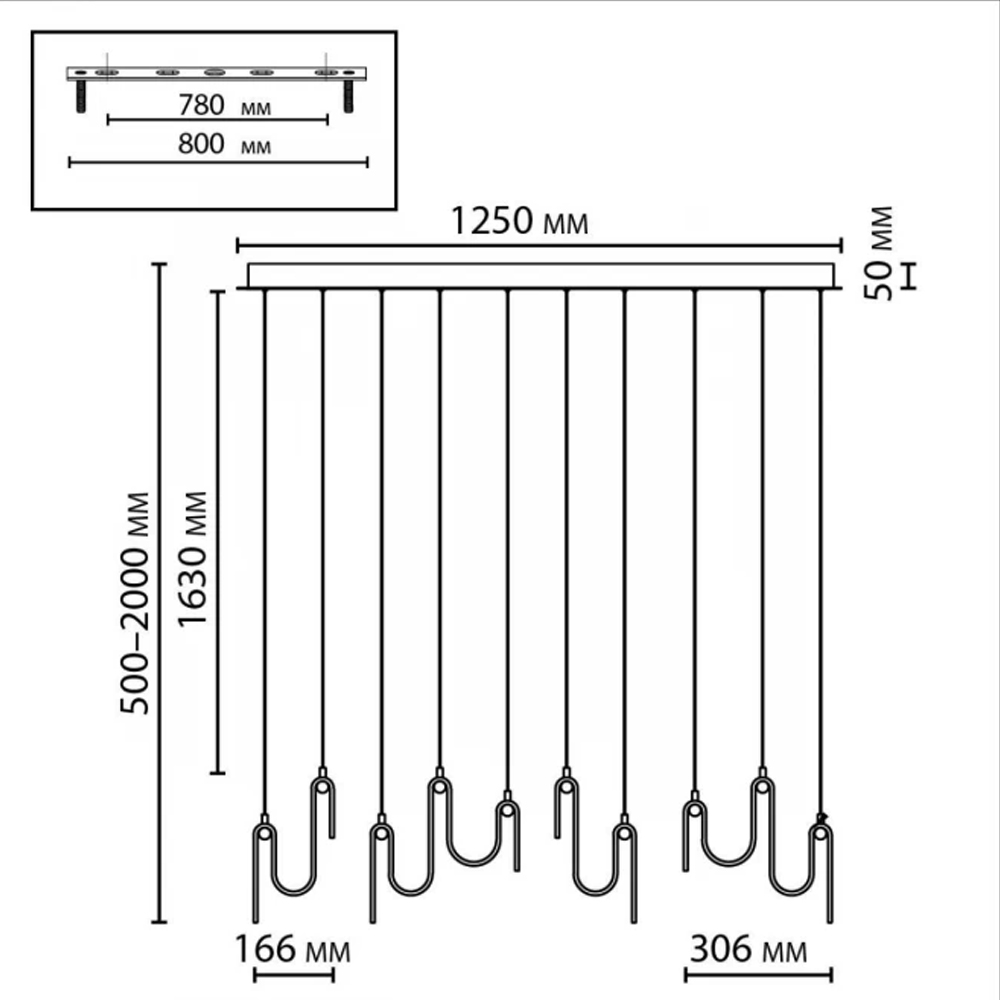 Подвесной светильник линейный с плафонами волнистой формы из фактурного стекла Big Wave в Тюмени