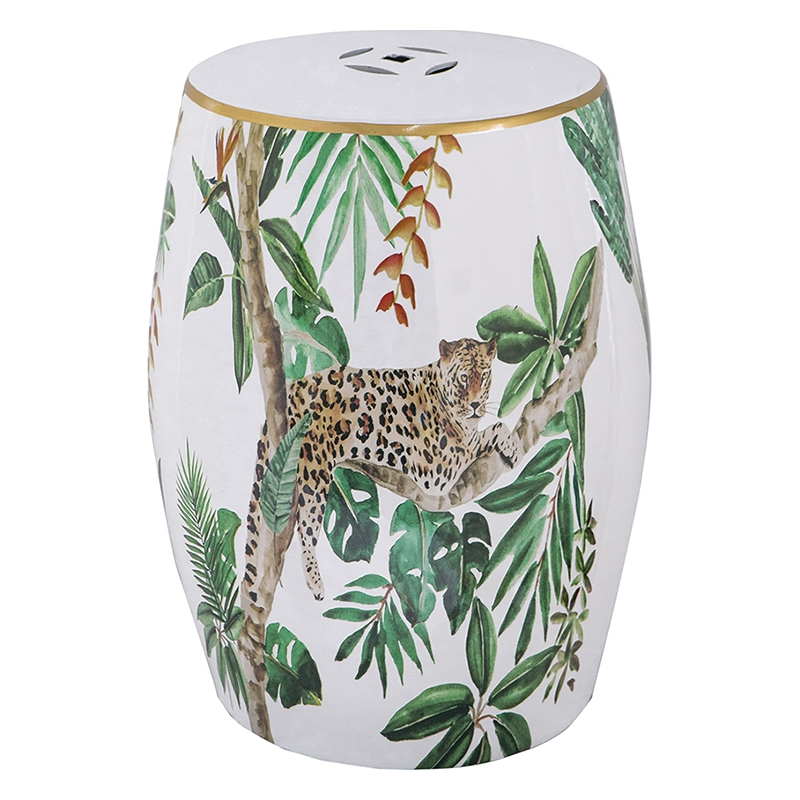 Керамический табурет Tropical Leopard Белый Зеленый Золотой Коричневый Керамический табурет Tropical Leopard Белый Зеленый Золотой Коричневый в Тюмени | Loft Concept