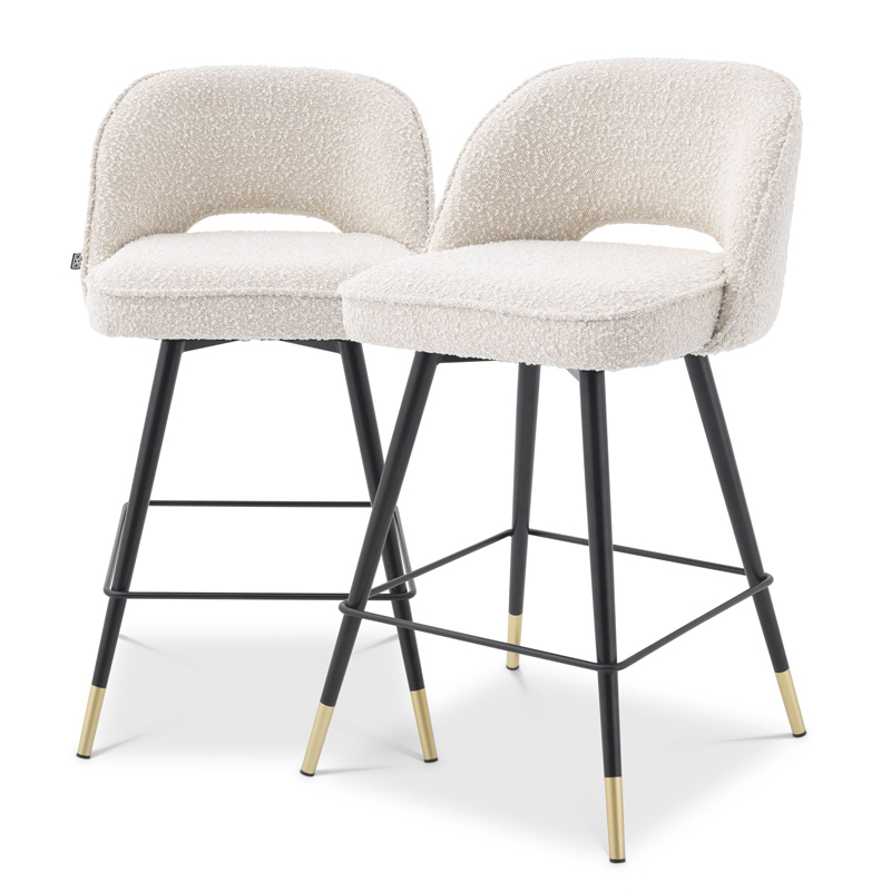 Комплект полубарных стульев Eichholtz Counter Stool Cliff set of 2 Boucle cream Кремовый Черный Латунь Комплект полубарных стульев Eichholtz Counter Stool Cliff set of 2 Boucle cream Кремовый Черный Латунь в Тюмени | Loft Concept