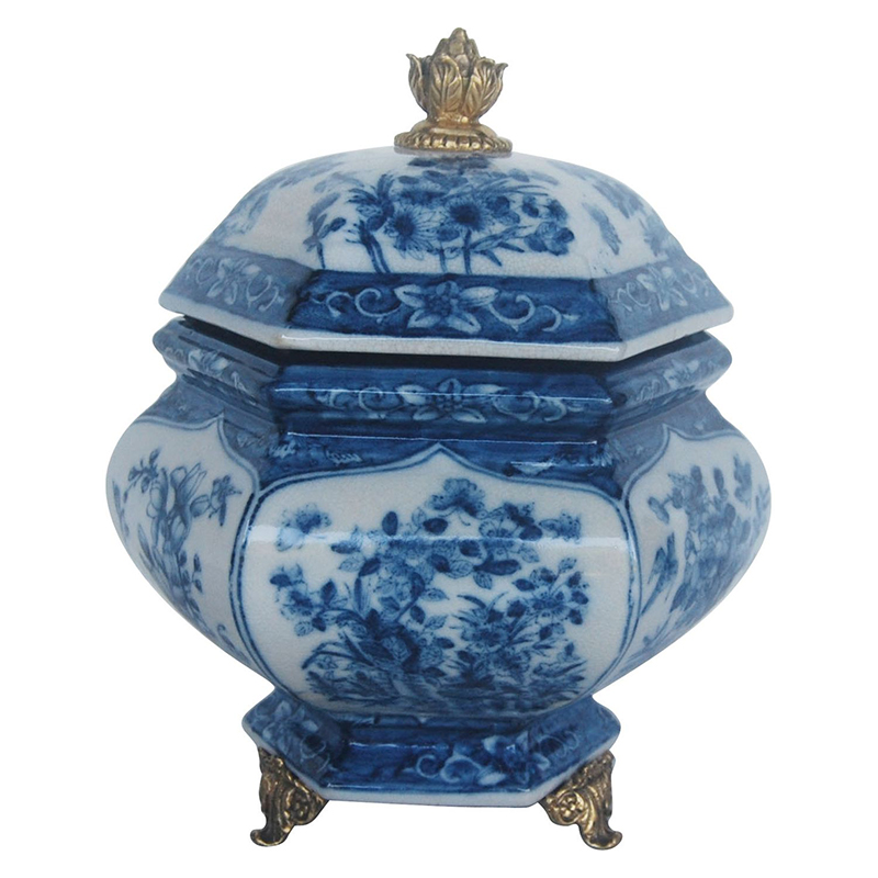Шкатулка с крышкой с орнаментом Blue Ornament Синий Белый Шкатулка с крышкой с орнаментом Blue Ornament Синий Белый в Тюмени | Loft Concept