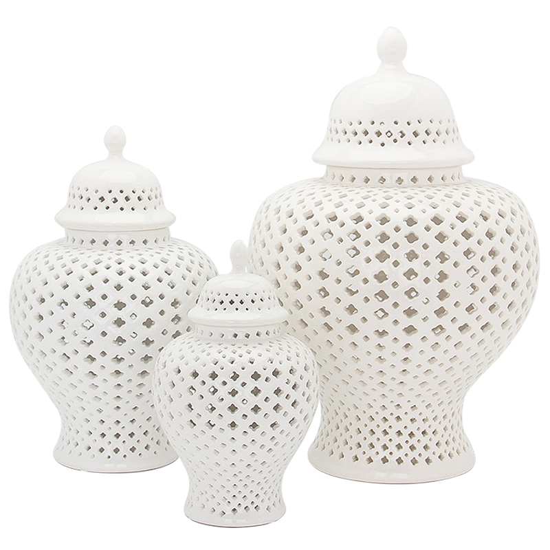 Ваза с крышкой White Ceramic Carving Vase Белый Ваза с крышкой White Ceramic Carving Vase Белый в Тюмени | Loft Concept