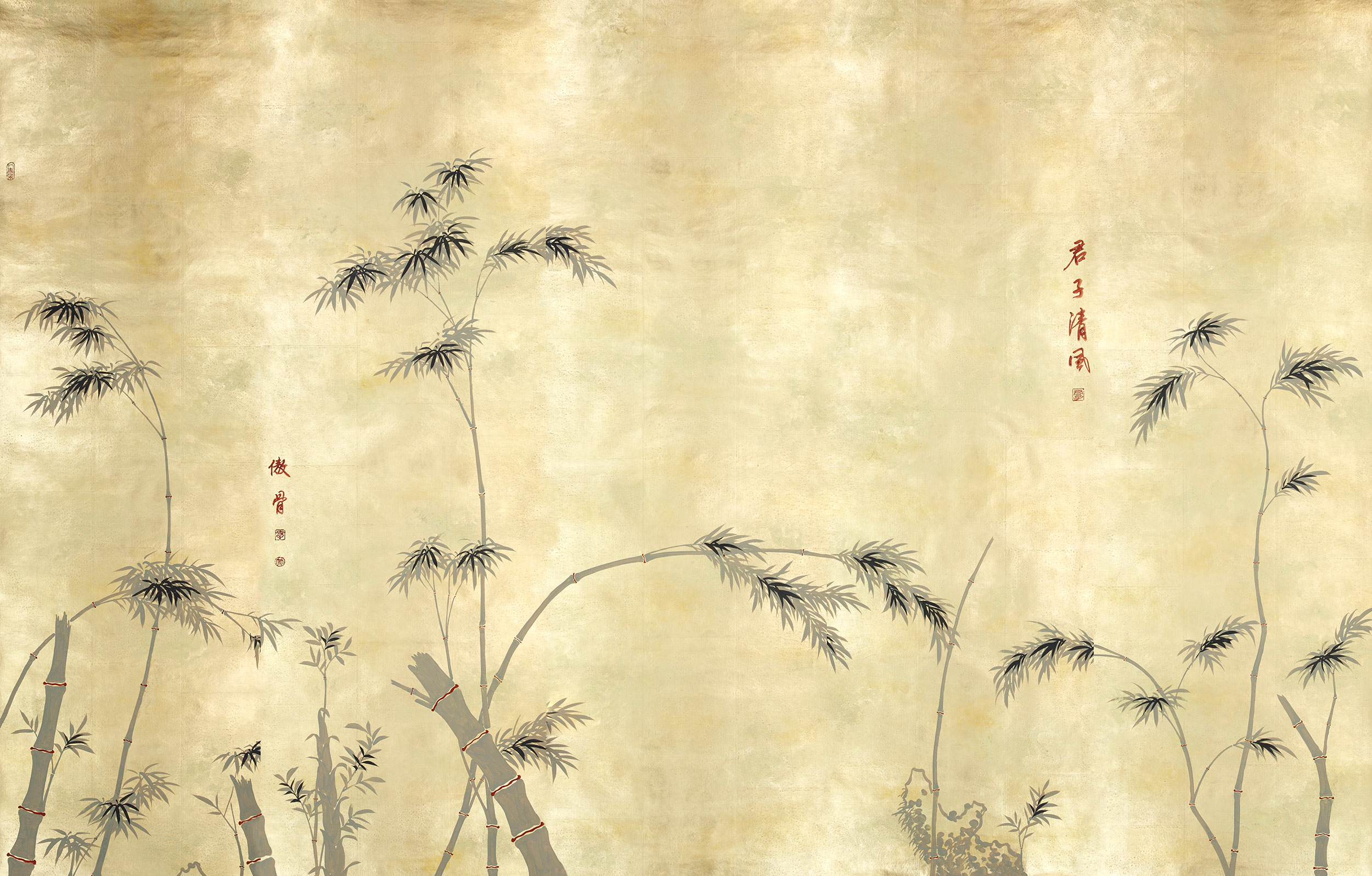Обои ручная роспись Bamboo Dark Lacquer on Deep Rich Gold gilded tea paper Обои ручная роспись Bamboo Dark Lacquer on Deep Rich Gold gilded tea paper - постер Loft-Concept в Тюмени