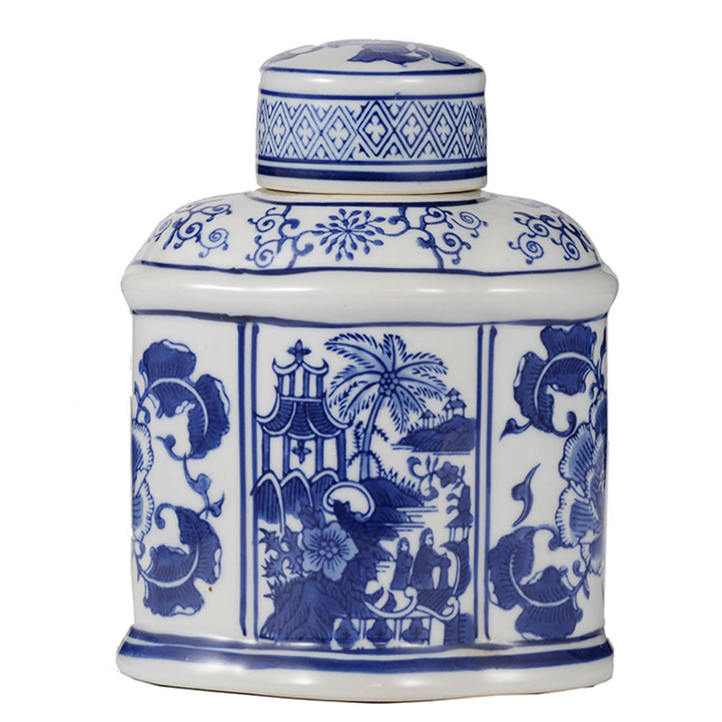 Ваза с крышкой Oriental Pattern Vase Синий Белый Ваза с крышкой Oriental Pattern Vase Синий Белый в Тюмени | Loft Concept
