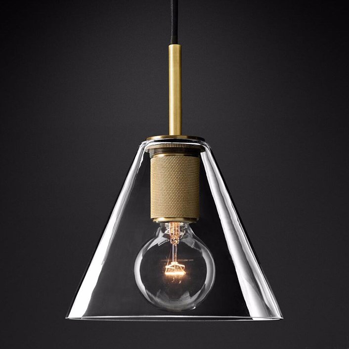 Подвесной светильник RH Utilitaire Funnel Pendant Brass Латунь Прозрачное Стекло Подвесной светильник RH Utilitaire Funnel Pendant Brass Латунь Прозрачное Стекло в Тюмени | Loft Concept