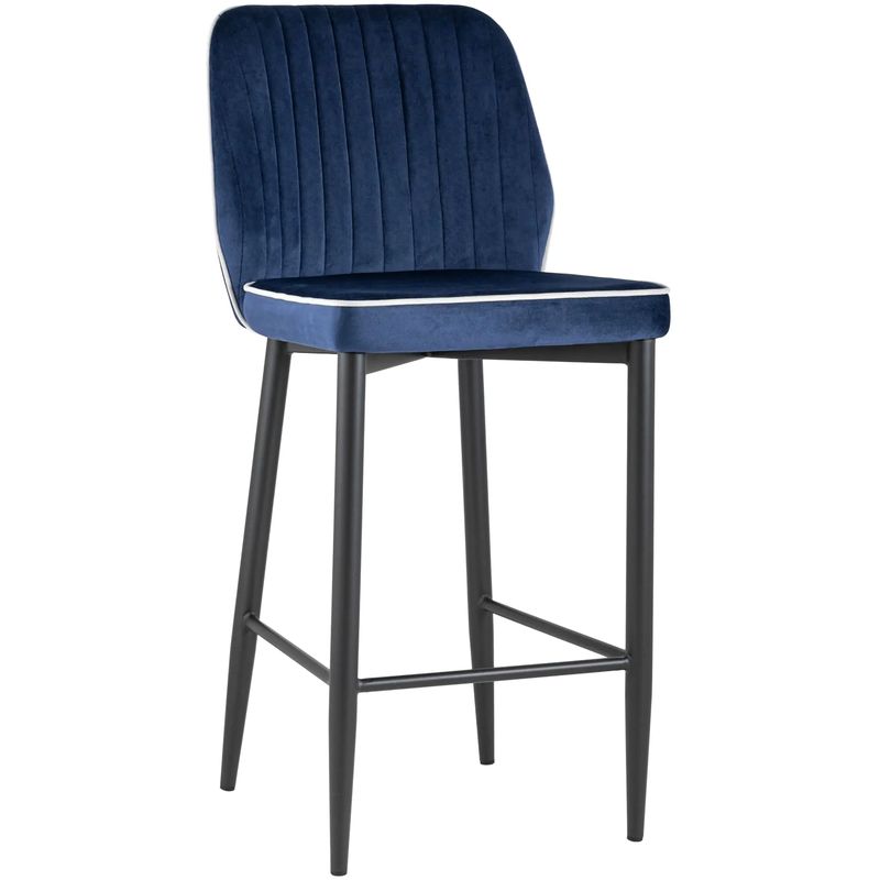 Барный Стул Lawrence Chair Синий Велюр Белый кант Синий Белый Черный Барный Стул Lawrence Chair Синий Велюр Белый кант Синий Белый Черный в Тюмени | Loft Concept