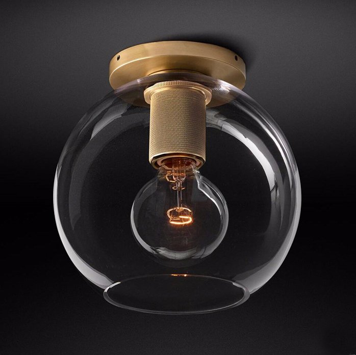 Потолочный светильник RH Utilitaire Globe Shade Flushmount Brass Прозрачное Стекло Латунь Потолочный светильник RH Utilitaire Globe Shade Flushmount Brass Прозрачное Стекло Латунь в Тюмени | Loft Concept