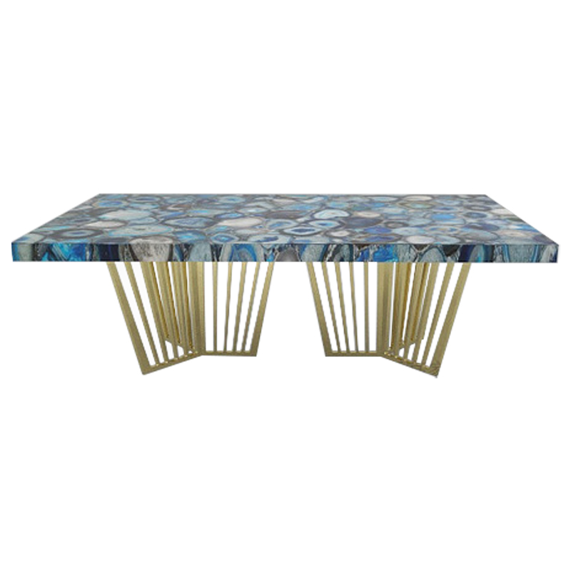 Обеденный стол Agate Design Blue Dining Table Синий Золотой Обеденный стол Agate Design Blue Dining Table Синий Золотой в Тюмени | Loft Concept