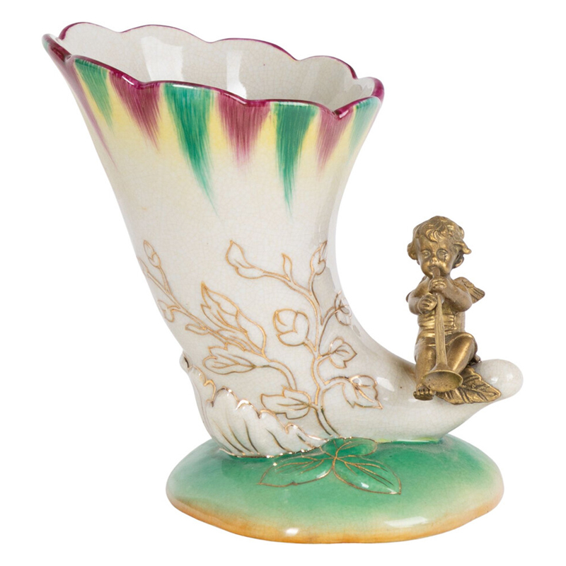 Ваза из фарфора с бронзовой фигуркой ангела Eden Garden porcelain and bronze Зеленый Бронза Белый в Тюмени | Loft Concept 